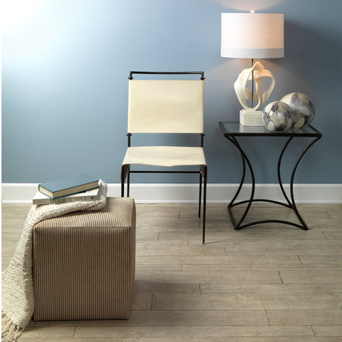 Timeless Minimalist Rustic Pinstriped Pouf Ottoman