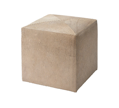 Timeless Minimalist Rustic Pinstriped Pouf Ottoman