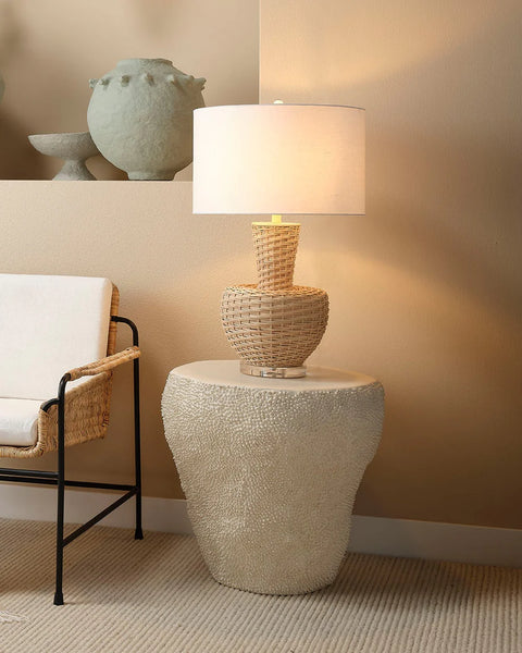 Uni Organic Drum Accent Table with Textured Curved Design