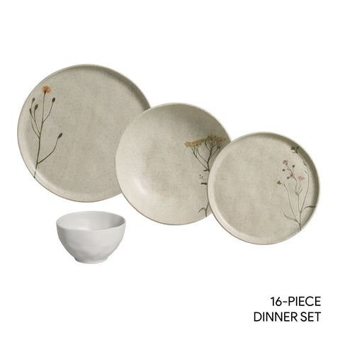 Porto Brasil Decorated Organic Scandinavian Stoneware Dinnerware Set - Set of 16