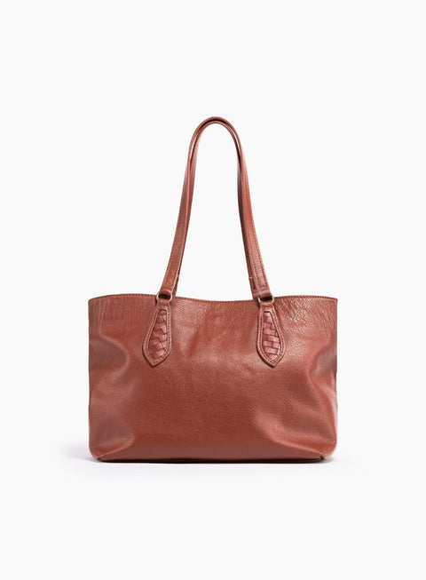 Braided Leather Tote with Magnetic Closure and Interior Pocket