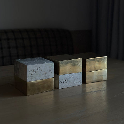 50/50 Box, Travertine over Brass