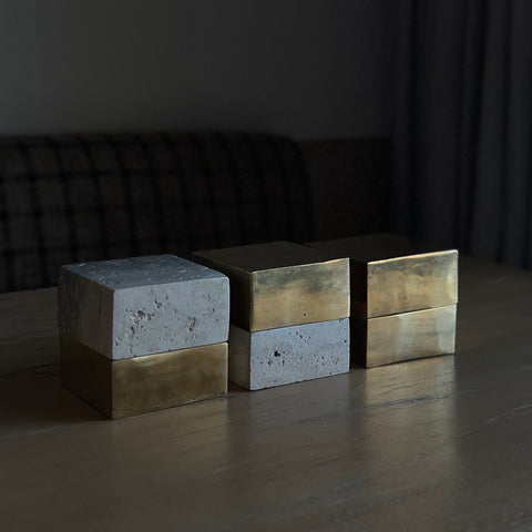 50/50 Box, Brass over Travertine