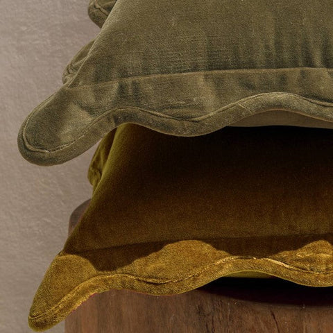 Powered by People Vintage Quiet Luxury Cotton Velvet Pillow Cover with Scallop Trim - 20 x 20