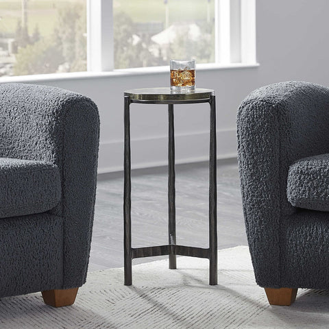 Contemporary Round Metal and Glass Drink Table