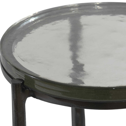 Contemporary Round Metal and Glass Drink Table