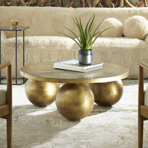 Triplet Modern Drum Coffee Table with Ball Feet