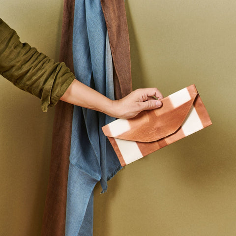 Color Block Silk Pouch with Snap Closure and Pocket