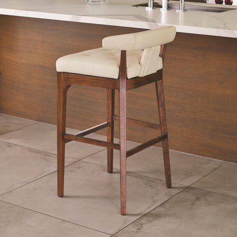 Timeless Minimalist Modern Barrel Back Leather Bar Stool