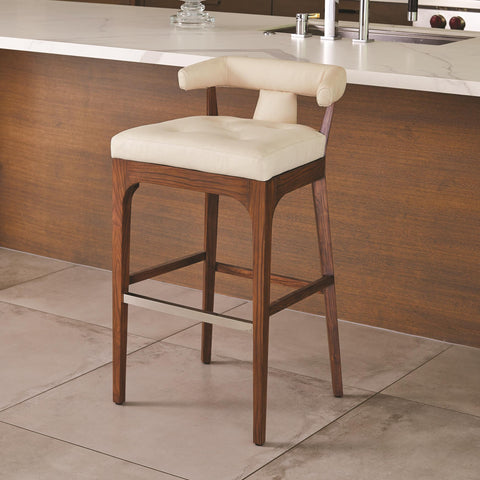 Timeless Minimalist Modern Barrel Back Leather Bar Stool