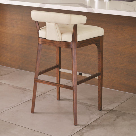 Timeless Minimalist Modern Barrel Back Leather Bar Stool