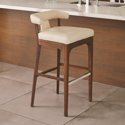 Timeless Minimalist Modern Barrel Back Leather Bar Stool