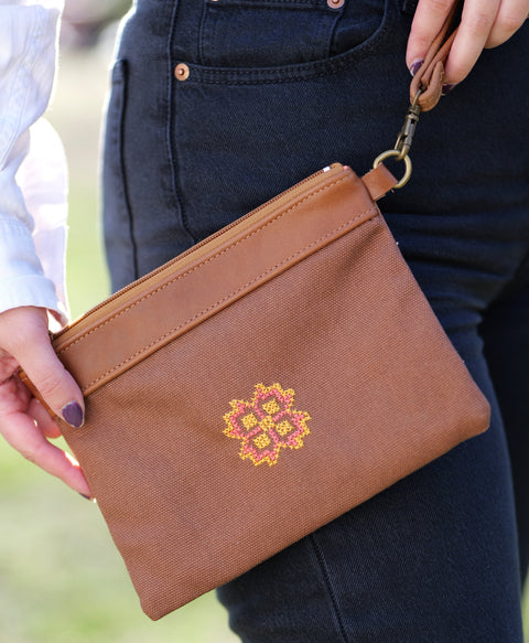 Geometric Embroidery Handmade Lined Clutch