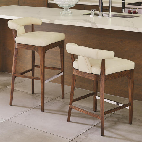 Timeless Minimalist Modern Barrel Back Leather Bar Stool