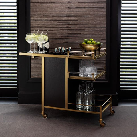 Eiffel Modern Quiet Luxury Glass Wood Bar Cart