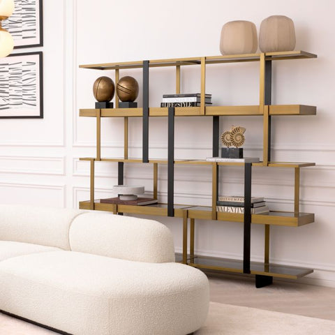 Mercure Etagere Bookshelf with Brushed Gold Finish
