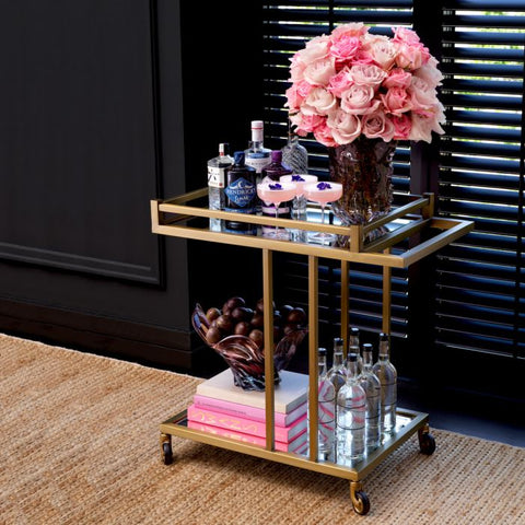 Beverly Hills Art Deco Bar Cart with Glass Finish