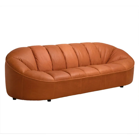 Amadeus Curved Leather Sofa with Horizontal Tufting