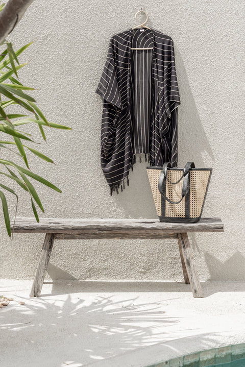 Casual Geometric Handmade Tote with Leather Trim