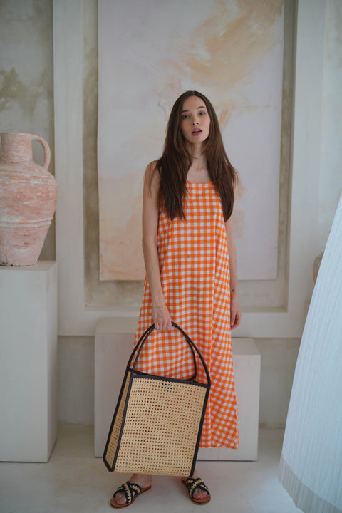 Casual Geometric Handmade Rattan Tote with Leather Trim