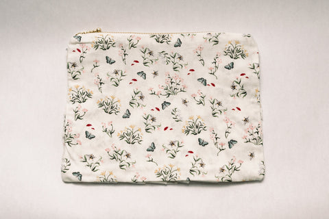 Floral Graphic Pouch with Ruffles and Zipper Closure