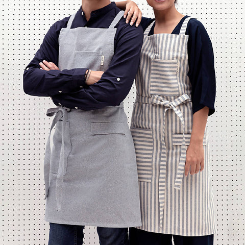 Pinafore Stripe Apron with Crossback and Patch Pockets