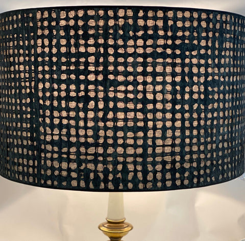 30” Drum Tree Bark/ Linen Lampshade 30” Top X 30 “ Bottom X 18” Slant