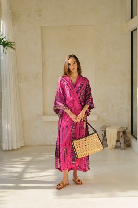 Beach Geometric Handmade Rattan Tote with Leather Trim