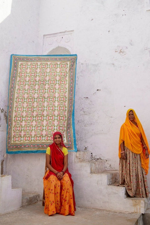 Powered by People Topanga Quilted Bohemian Floral Rectangle Handcrafted Throw - 54 x 84