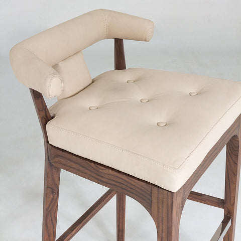 Timeless Minimalist Modern Barrel Back Leather Bar Stool