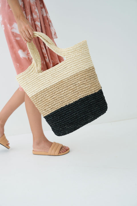 Beach Handmade Color Block Open Top Tote