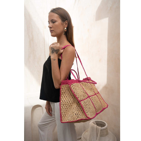 Braided Geometric Raffia Tote