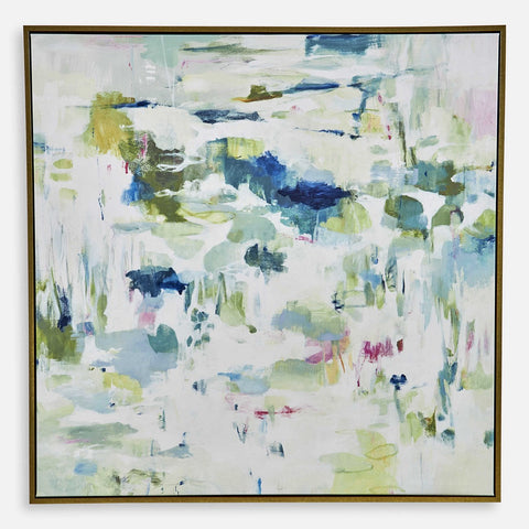 Abstract Reflections Modern Square Painting with Gold Frame Wall Art