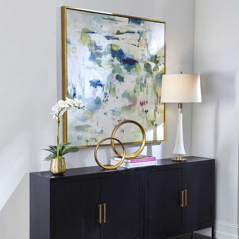 Abstract Reflections Modern Square Painting with Gold Frame Wall Art