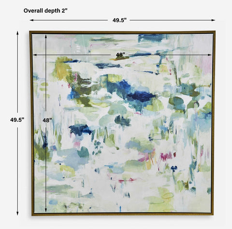 Abstract Reflections Modern Square Painting with Gold Frame Wall Art