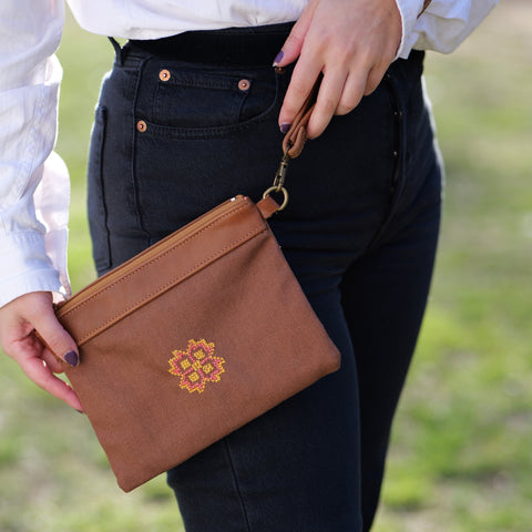 Geometric Embroidery Handmade Lined Clutch