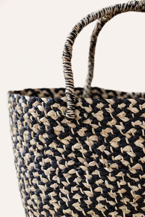 Geometric Braided Handmade Raffia Tote with Open Top