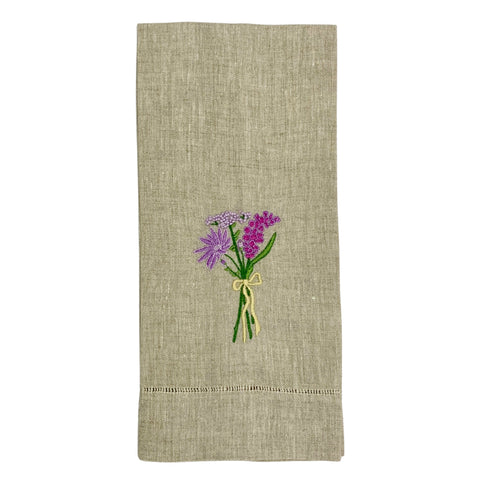 Floral Handwoven Linen Tea Towel with Embroidery