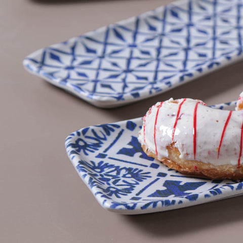 Porto Brasil Mediterranean Geometric Hand Finished Stoneware Serving Platter - Set of 4