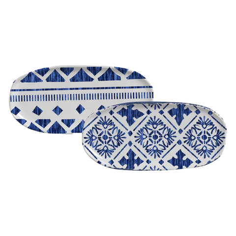 Porto Brasil Mediterranean Geometric Hand Finished Stoneware Serving Platter - Set of 4
