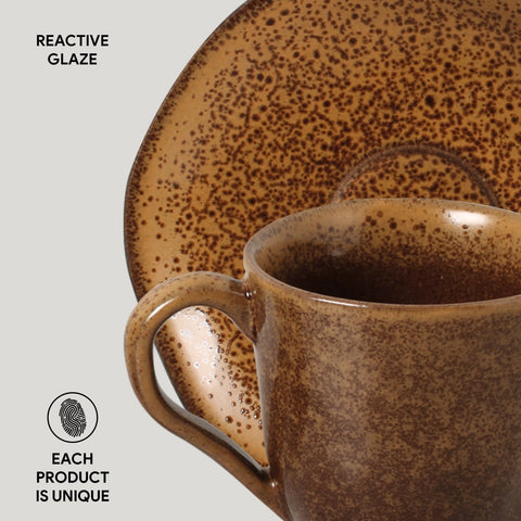 Porto Brasil Everyday Dijon Stoneware Cup & Saucer with Reactive Glaze - Set of 6