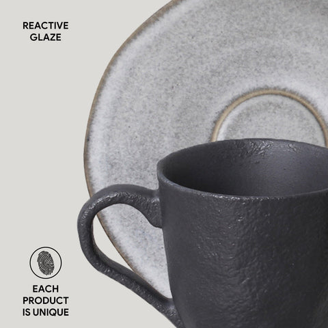 Porto Brasil Everyday Traditional Stoneware Cup & Saucer with Reactive Glaze - Set of 6