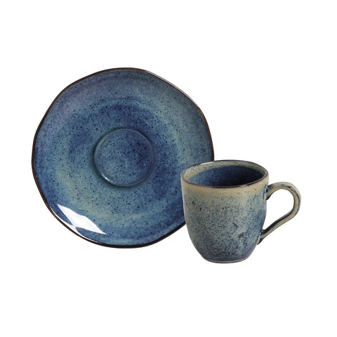 Porto Brasil Everyday Traditional Reactive Glaze Stoneware Cup & Saucer - Set of 6