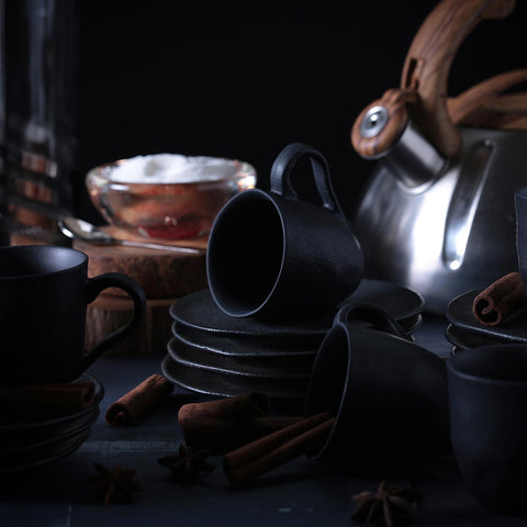 Porto Brasil Everyday Minimalist Stoneware Reactive Glaze Cup & Saucer - Set of 6