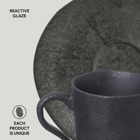 Porto Brasil Everyday Minimalist Stoneware Reactive Glaze Cup & Saucer - Set of 6