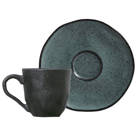 Porto Brasil Everyday Night Sky Stoneware Cup & Saucer with Reactive Glaze - Set of 6