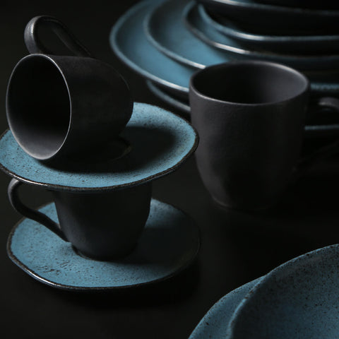 Porto Brasil Everyday Night Sky Stoneware Cup & Saucer with Reactive Glaze - Set of 6