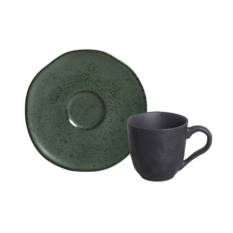 Porto Brasil Everyday Greenery Stoneware Cup & Saucer with Reactive Glaze - Set of 6