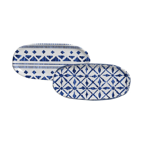 Porto Brasil Mediterranean Geometric Graphic Stoneware Serving Platter - Set of 4