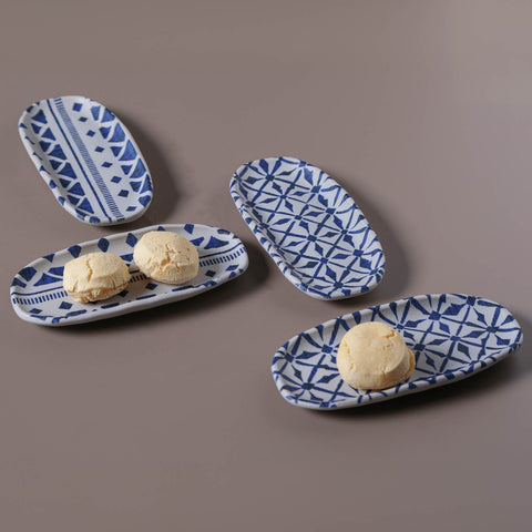 Porto Brasil Mediterranean Geometric Graphic Stoneware Serving Platter - Set of 4